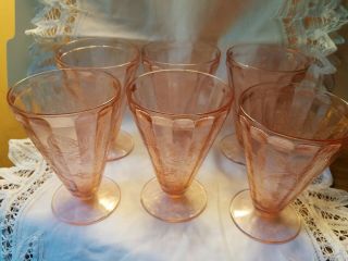 6 Jeannette Pink Floral Poinsettia Depression Glass 7 Oz.  Water Tumblers