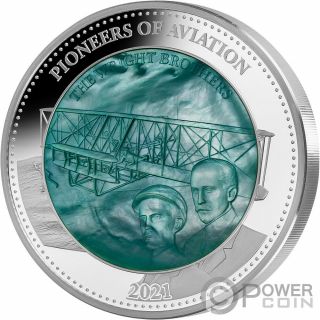Pioneers Of Aviation Mother Of Pearl 5 Oz Silver Coin 25$ Solomon Islands 2021