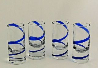 Swirline Cobalt Blue By Pier 1 Cordial Shot Glasses - Set Of 4 - 3 1/2 " Tall