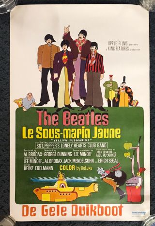 Vintage The Beatles " Yellow Submarine " 1968 Belgian Poster 14x22 Lennon