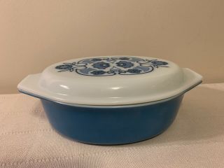 Pyrex Vintage Blue Horizon Oval Covered Casserole Dish w/ Lid 2 1/2 qt 045 VTG 3