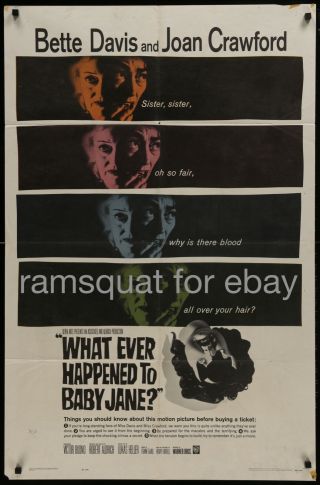 Whatever Happened To Baby Jane? Movie Poster Bette Davis Joan Crawford