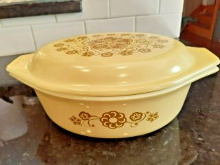 Vintage Pyrex Kim Chee Promo Oval Casserole Dish With Lid Yellow Cream 1 1/2qt