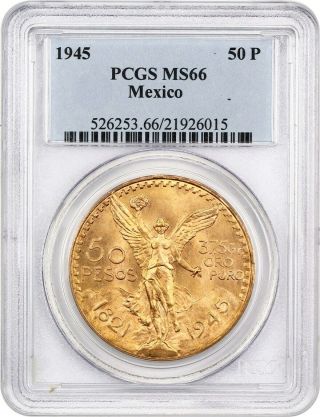 1945 Gold 50 Peso Pcgs Ms66 (km - 481) - 1.  2057 Oz Gold - Mexico - 1.  2057 Oz Gold
