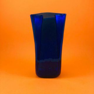 Blenko Cobalt Blue Glass Paper Bag 8.  25 Vase Modern