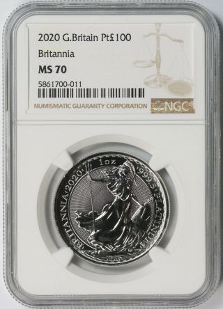 2020 Britannia Great Britain Platinum 100 Pounds 1 Oz Ms 70 Ngc