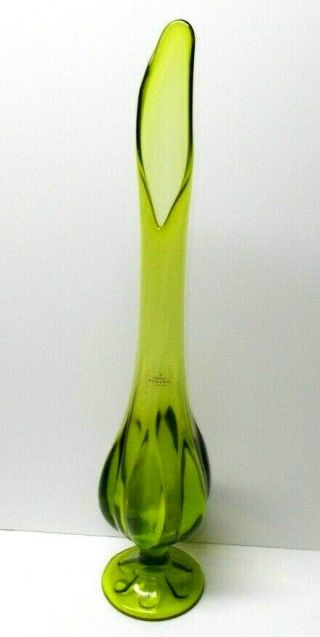 Vintage Viking Art Glass Pedestal Pulled Stretch Swung Vase Green 21 1/2 "