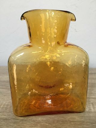 Vintage Blenko Honey Amber Art Glass Double Spouted Water Bottle/carafe