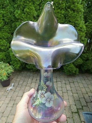 Fenton Art Glass Lavender Floral Jack In The Pulpit Vase,  Handpainted,  Signed