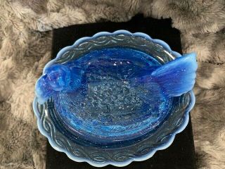 VTG L.  G.  Wright Blue Opalescent Glass Hen Chicken on a Nest 3