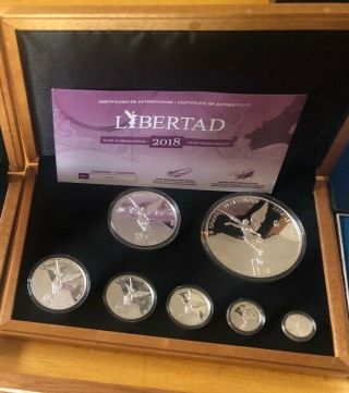 2018 Mexico Silver Libertad Magnificent 7 Coin Proof Set W/coa 45 Key Set