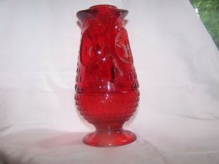 Vintage Mid Century Viking Glass Red Owl Fairy Candle Tea Light Lamp