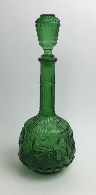 Vintage Green Genie Bottle Decanter Italy Zodiac Signs Mid Century Modern Mcm