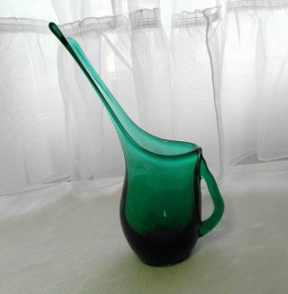 Vintage Fostoria Glass Small 8.  5 " Teal Blue - Green Pitcher Vase - Mcm Mid - Century