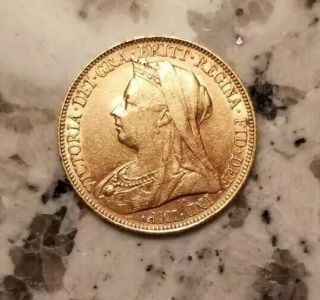 1899 Full Sovereign Gold - Sydney Australia - Queen Victoria Matron.  2354 Oz In Cap