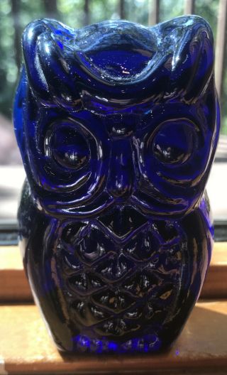 Vintage Viking Cobalt Blue Art Glass Owl Figurine Paperweight Mid Century Modern