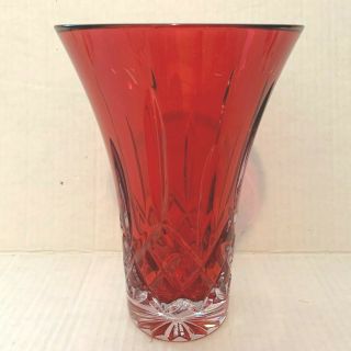 Waterford Lismore Flared 8” Vase – Color Me Red Crystal – Signed By Tom Brennan