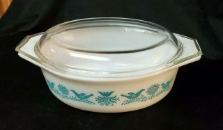 Vintage Pyrex Blue Bird 1 - 1/2 Qt.  Oval Casserole Dish 043 W/lid