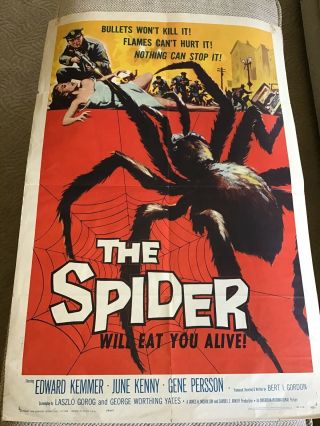 Vintage Movie Poster Orig Theater The Spider Will Eat You Alive Monster Horror