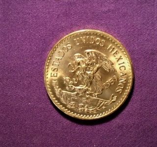 1/2 ounce bullion 1959 Mexico Gold 20 Pesos BU 15.  0 grams actual gold weight 2