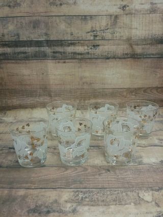 Dante Italian Low Ball Glasses Vintage Frosted Floral And Gold Leaf Set Of 6