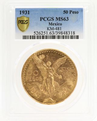 1931 Mexico 50 Pesos Gold Pcgs Ms63 Coin Moneda Oro - Jj302