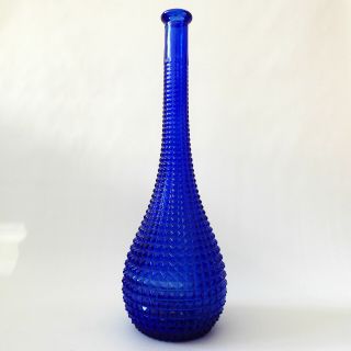 Vintage Empoli Genie Bottle Cobalt Blue Glass.  Retro Decanter 70s,  Hobnail Spiky