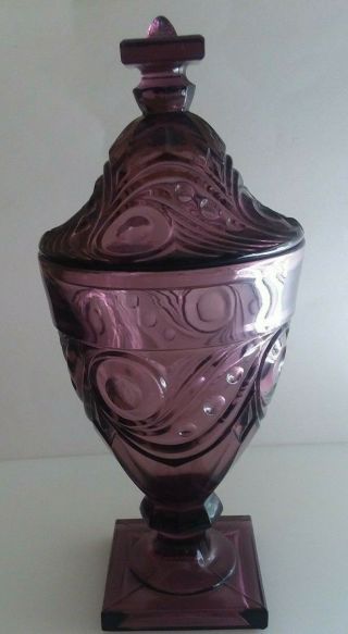 Signed Heisey Glass Covered Candy Jar Ipswich Pattern Purple Amethyst