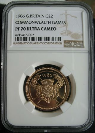 Great Britain 1986 Gold 2 Pounds Ngc Pf - 70 Ult.  Cameo Commonwealth Games