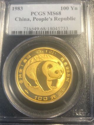1983 China 100 Yuan 1 Oz Gold Panda Pcgs Ms 68 Mintage 25,  363