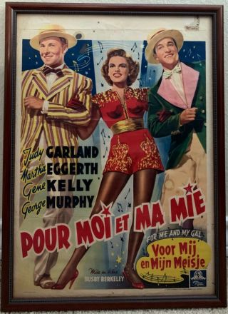 Rare Vintage Judy Garland Gene Kelly Framed Belgian Poster Unrestored