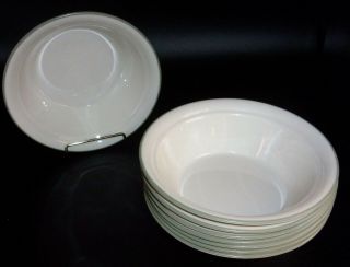 8 Corelle Thymeless Herbs Rimmed Cereal Salad Soup Bowls Sage Green Rim On Cream
