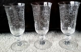 Set Of 3 Heisey Orchid Etched Footed Juice Wine Tumbler Goblet 5 3/8 Inch 5 Oz.