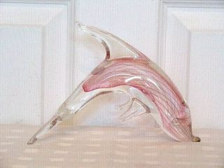 Vintage Italian Murano Art Glass Dolphin Figurine / With Label