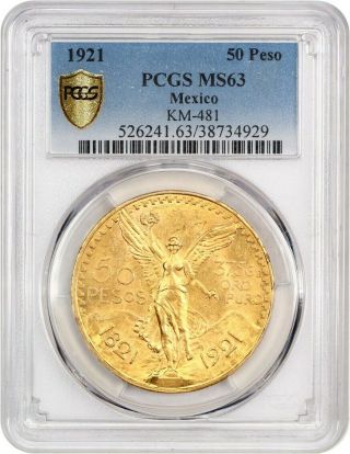 Mexico: 1921 Gold 50 Peso Pcgs Ms63 (km - 481) 1.  2057 Oz Gold - Mexico