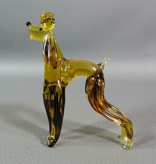 Vtg Italian Murano Hand Blown Amber Glass Poodle Dog Animal Figurine 3.  75 " Figure