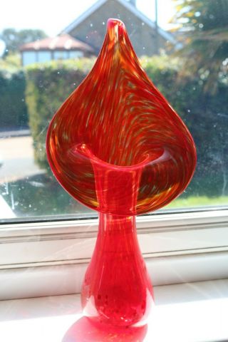 15 Inch Tall Alum Bay Art Glass Isle Of Wight Jack In The Pulpit Vase Cranberry