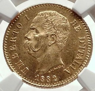 1882 Italian Umberto I 20 Lire Gold Coin Of Rome Italy Ngc Certified Ms63 I74012