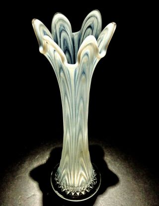 Fenton 11” White Opalescent Reverse Drapery Boggy Bayou Swung Vase