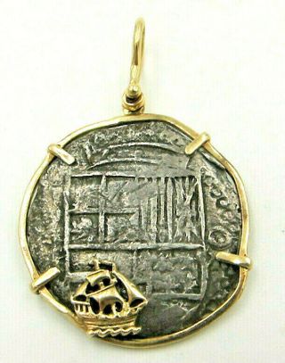 Atocha 8 Reales Shipwreck Treasure Coin Pendant W/ 14k Bezel & C.  1621 - 1622