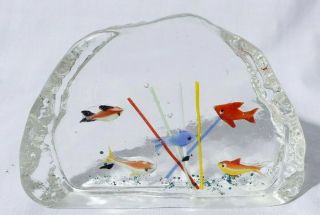 Vintage Murano Art Glass Aquarium 5 Fish Sculpture Paperweight