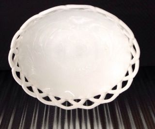 VTG Milk Glass Pedestal Fruit Bowl Lace Trim Compote 12 