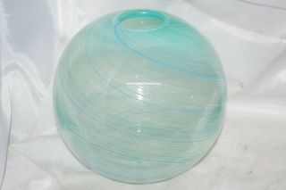 Vintage Murano Art Glass Globe Ball Vase Rose Bowl Green & Clear Swirl