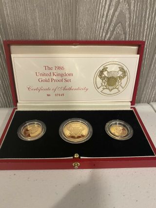 1986 United Kingdom Gold Proof Set In Case 3 Coins