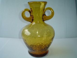 Vtg Blenko Mid Century Modern Art Crackle Glass Amber Vase