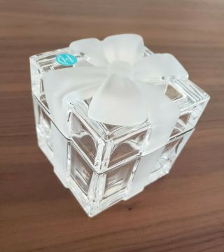 3x3x3 " Tiffany Crystal Glass Gift Box With Frosted Ribbon / Paperweight