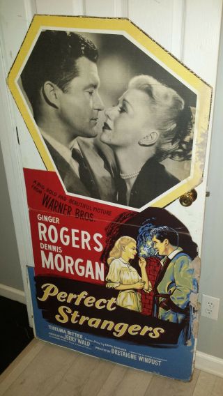 Vintage 1950 Cardboard Theater Movie Poster Display " Perfect Stranger " Ginger R