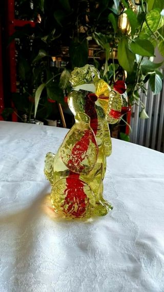 Vtg Art Glass Poodle Dog 6 - 1/2 " Figurine Yellow W/red Unusual Design Murano?