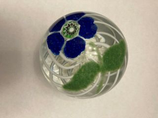 Vintage Glass Art Paperweight Flower With White Swirl