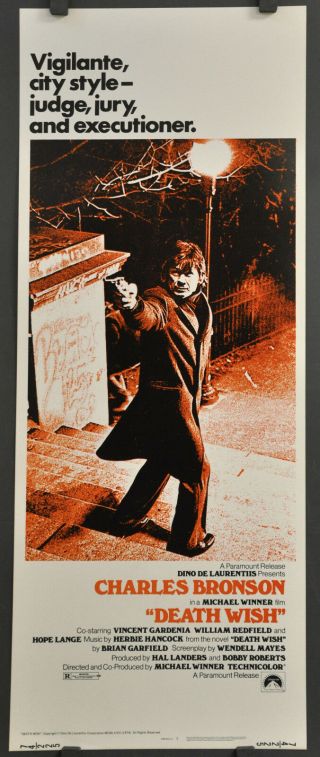 Death Wish 1974 14x36 Nr Movie Poster Charles Bronson Hope Lange